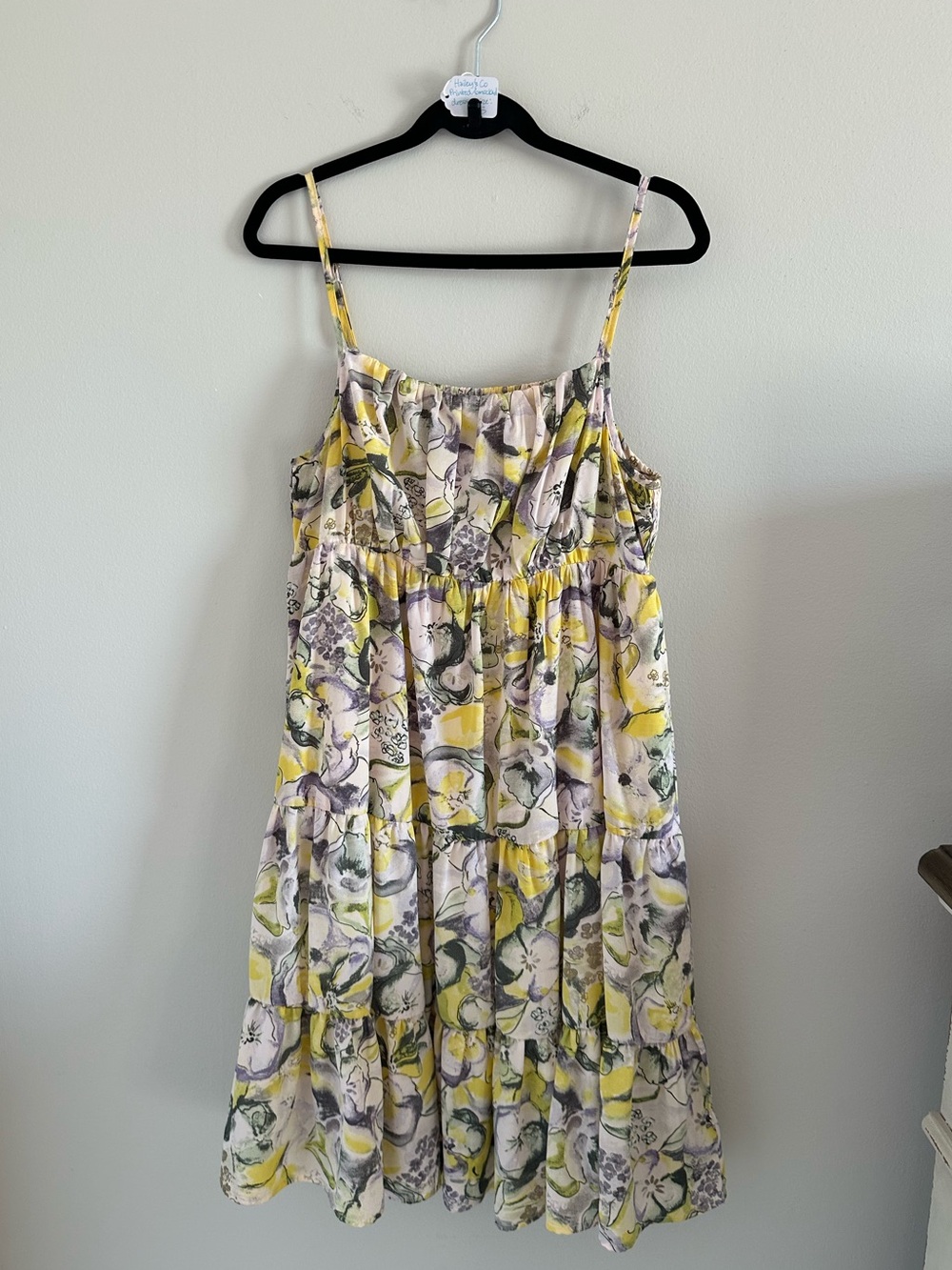 Floral Tiered Spaghetti-Strap Mini Dress in Yellow and Cream